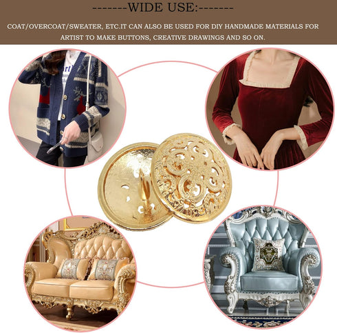 10pcs Clothes Button,Hollow Carved Metal Buttons,DIY Sewing Craft Discover Buttons,Engraving Openwork Metal Shank Buttons(25mm/1Inch,Light Gold)...