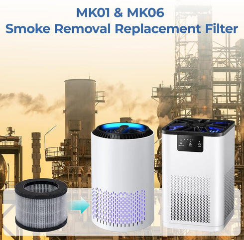 2-Pack MK01 & MK06 Replacement Filter, Compatible with AROEVE MK01 & MK06, ToLife TZ-K1, Kloudi DH-JH01 Air Purifier, 4-in-1 H13 True HEPA & Activ...
