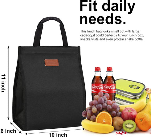 Lunch Bags for Women Insulated Reusable Lunch Tote with Internal Pocket, Adult Lunch Tote bag for Work (Black...