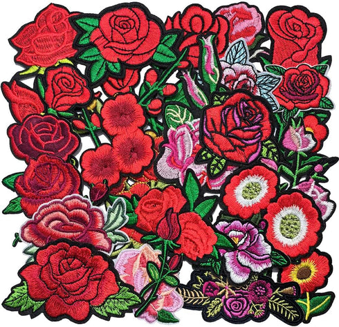 Qingxi Charm 24pcs Assorted Flowers Sewing on/Iron on Embroidered Patches Clothes Dress Hat Pants Shoes Curtain Bag Wallet Sewing Decorating DIY C...