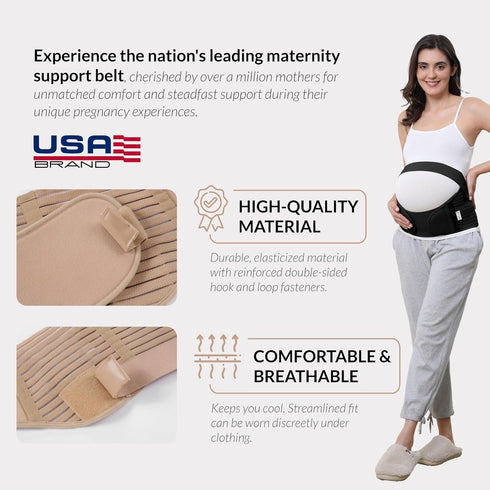 NeoTech Care Pregnancy Support Maternity Belt, Waist/Back/Abdomen Band, Belly Brace (Size M, Black Color)...