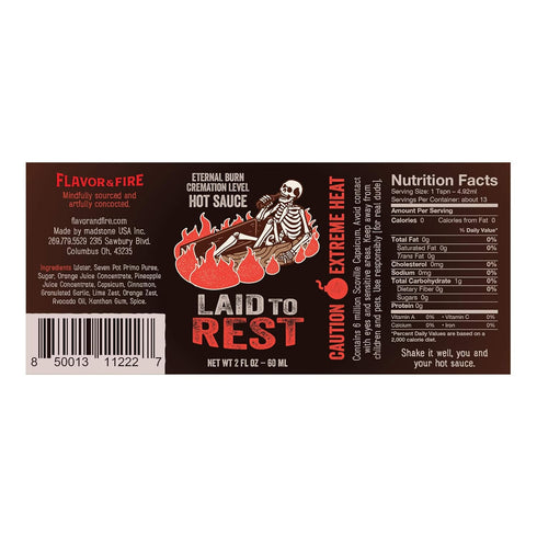 Flavor and Fire Foods, Laid to Rest, Fruit Infused with Pineapple, Orange, Cinnamon, Sugar, Extreme Hot Sauce, 6 Million Scoville Capsicum, Mouth ...