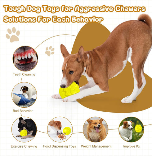Indestructible Dog Toys for Aggressive Chewers, Tough Dog Chew Toys Balls for Large Dogs, Interactive Treat Dispensing Dog Toys to Keep Them Busy,...