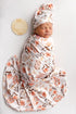 Newborn Baby Snug Wrap Baby Girl Receiving Blanket Swaddle Blanket with Headband Beanie Set and Name Card (Orange Floral)...