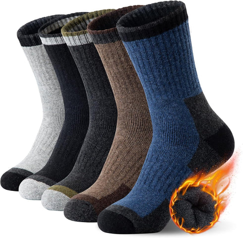 SIMIYA Merino Wool Hiking Socks for Men - 5 Pairs Thick, Warm, Thermal Winter Crew Socks for Cold Weather (US Size 7-13)...