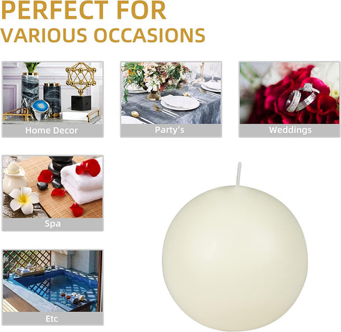 4 Inch Pale Ivory Ball Candles...
