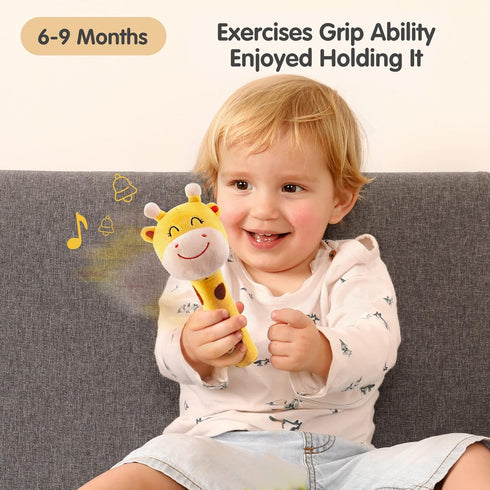 TUMAMA Plush Stacking Rattles Baby Toy Giraffe Stacks of Circles STEM Montessori Toy Baby Shower Deer Woodland Stuffed Animals Gift for 3 6 9 12 1...