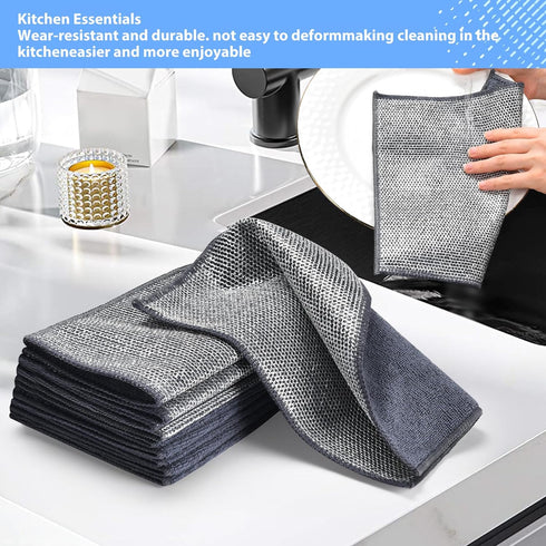 10 Pcs New Upgrade2-Layer NonScratch Wire Dishcloth,Wire Dishwashing Rag, Non-Scratch Wire DishwashingRagsfor Wet and Dry, Kitchen Cleaning Dish R...