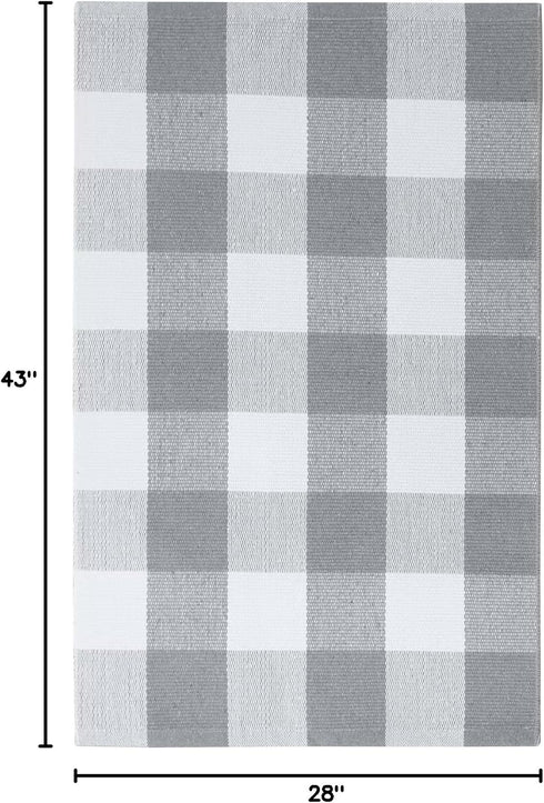 KOZYFLY Buffalo Plaid Rug 27.5x43 Inches Grey and White Outdoor Rugs Hand Woven Cotton Washable Indoor Buffalo Check Rug Layered Doormats for Fron...