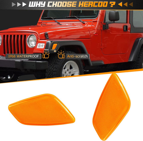 HERCOO LED Park Signal Side Marker Lights Lamps Cover Lens Amber Bulbs Driver and Passenger Front Marker Light Housing Assembly Compatible with Je...