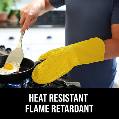 BPA-Free Soft Silicone Oven Mitts - Ultra Heat Resistant Oven Mitts with Thick Cotton Liner - Long Slip Resistant Pot Holders, Flexible Oven Glove...