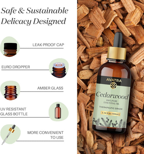 Avatra Cedarwood Essential Oil for Hair, Skin & Aromatherapy | Natural Oil for Diffuser, Soap & Candle Making | Premium Grade with Glass Dropper |...