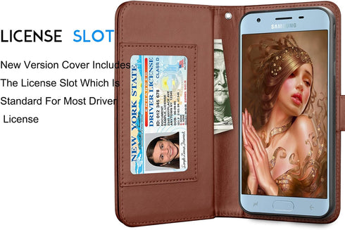 Tekcoo Galaxy J7 2018/Aero/Top/V 2nd/Crown/Aura/Refine/Eon PU Leather Wallet Case, Brown, 11 Card Slots, Kickstand...
