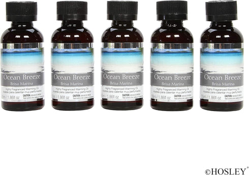 Aromatherapy Set of 5 Hosley Premium Ocean Breeze Highly Scented Warming Oils 1.86 Fluid Ounce Each. Ideal GIFT for Weddings Spa Reiki Meditation ...