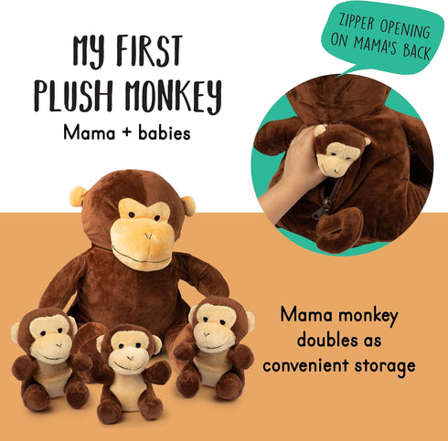 Talking Stuffed Mommy Monkey with 3 Baby Monkeys in her Tummy | Plush Monkey | Monkey Stuffed Animals | Stuffed Animal Family | Stuffed Animal Mom...
