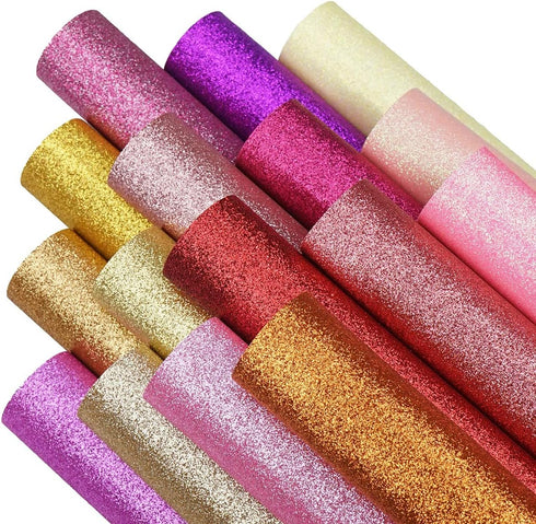 16 Colors 8X12 Inches Warm Color Series Glitter Faux Lather Sheets for Leather Bows, Earring, Jewelry Making, Sewing, Shoe Making and Craft Making...