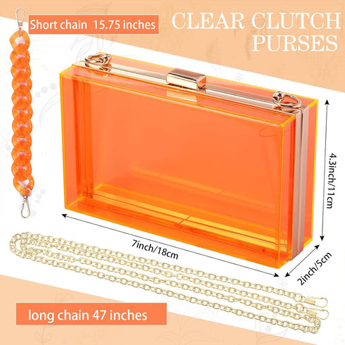 4 Pcs Women Acrylic Purse Clear Clutch Bag Evening Purses for Wedding Vintage Handbag Retro Earrings Bracelet Jewelry Set (Orange)...