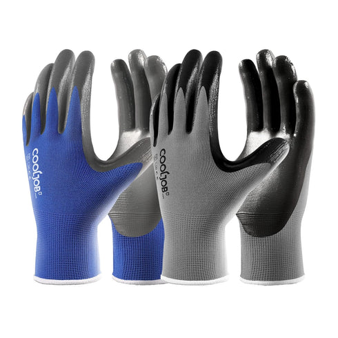 COOLJOB 10/20 Pairs Safety Work Gloves for Men Women Non-slip, Nitrile Rubber Coated Working Garden Yard Gloves Bulk with Grip, Palm Dipped Oil Re...