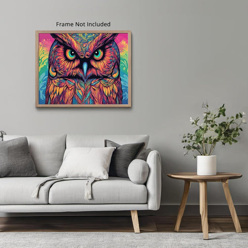 Posterizer 1 pcs- psychedelic funky hippie colorful owl print 2-Abstract & Modern Art-Fantasy & Fiction Art- Living Room Bedroom Decor- unframed w...