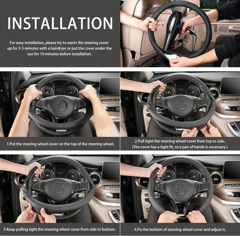 COFIT Breathable Steering Wheel Cover Microfiber Leather with Center Mark Design Universal Medium Size 14 1/2-15 Inch Black...