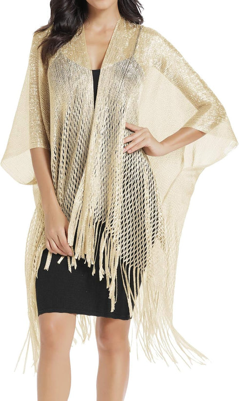 Womens Large Metallic Shawls and Wraps Kimono Cardigan...