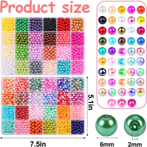 2400PCS Pearl Beads for Jewelry Making 48 Colorful 6mm Round Pearl Beads for Bracelets Making Kit Small Pearl Filler Beads for DIY Craft Necklace ...