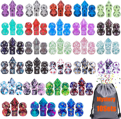 10 Sets Random Assortment Polyhedral RPG Mini Dice (70pcs),Surprise Mystery Mini Dice Set,10mm Mini DND Magic The Gathering Dice Set for MTG,RPG,D...