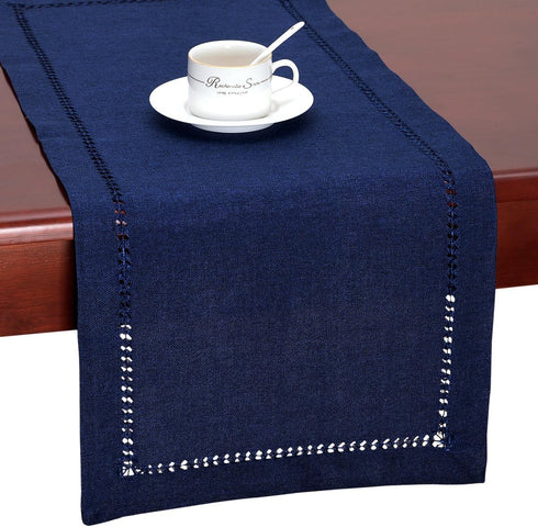 Grelucgo Handmade Hemstitch Solid Navy Blue Nautical Rectangular Table Runner Or Dresser Scarf (14 x 90 Inch)...