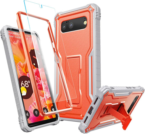 FITO for Google Pixel 6 Case 6.4 Inch, Dual Layer Shockproof Heavy Duty Case for Google Pixel 6 with Screen Protector, Built in Kickstand (Orange)...