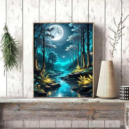 xackcme Moon Paint by Numbers for Adults-Landscape Paint by Number on Canvas without Frame,DIY Forest Scenery Oil Painting for Gift Home Wall Deco...