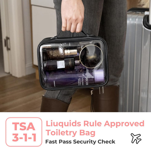 GRANNY SAYS TSA Approved Toiletry Bag, Clear Makeup Bag, Travel Toiletry Bag for Women, Leather Travel Cosmetic Bag, Portable PVC Waterproof Bag, ...