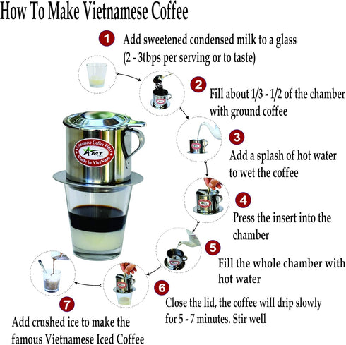 AMT 6.5 OZ Vietnamese Coffee Maker Coffee Filter, 2-3 Servings Phin, Screw Down Coffee Vietnamese Coffee Dripper for Vietnamese Style at Home Offi...