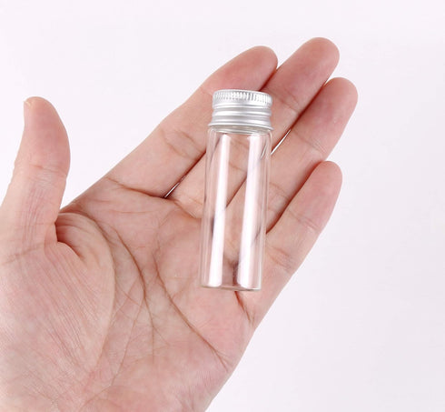 MaxMau 24 Tiny Jars with Aluminum Screw Lids 15ml Small Glass Bottles Clear Mini Vials Metal Caps Top Sample Message Bottle Jewelry Beads Herbs St...