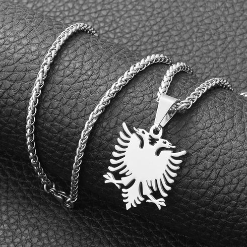 N/J Albanian Eagle Pendant Necklace Polished Stainless Steel Jewelry Ethnic Style Women Men...