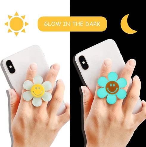 Cheerful Smiley Flower Phone Grip - Bright, Expandable, Collapsible - Comfortable Touch, Secure Grip (White)...