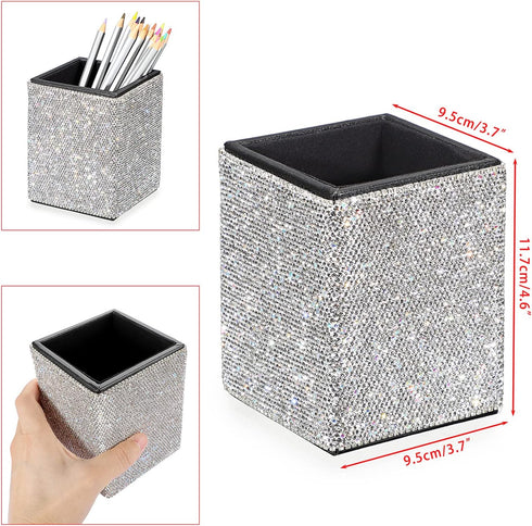 BTSKY Crystal Glitter Pen Holder for Desk Shiny Pencil Pot Holder Box Bling Rhinestone Pen Pencil Cup Organizer Decorative Makeup Brushes Holder G...