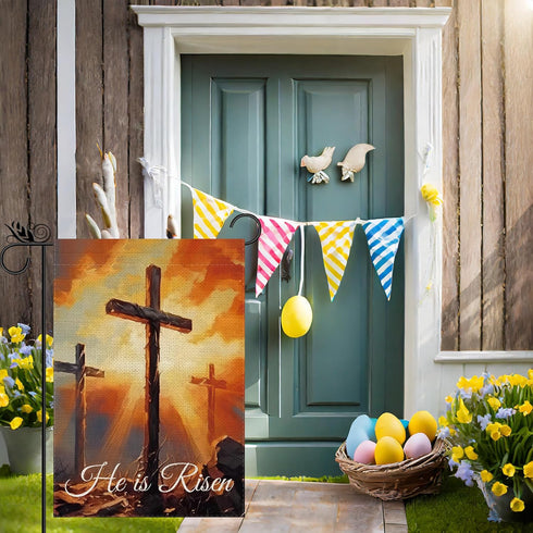 Easter Garden Flag He Is Risen Religious Cross Christian Burlap Double Sided Vertical Holiday Spring Yard Outdoor Decor 12.5 x 18 Inch...