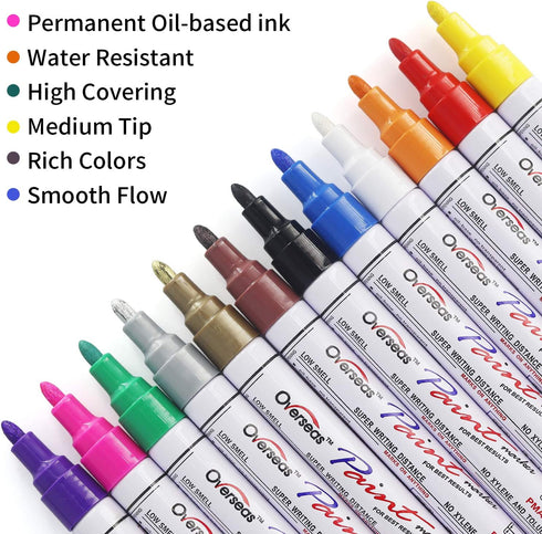 Overseas Paint Markers Pens, Painting Marker on Almost Anything Quick Dry and Permanent, Oil-Based Paint-Marker Pen Set for Rocks, Wood, Fabric, P...