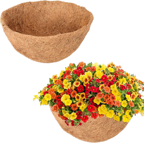 Halatool 2 PCS 14 Inch Round Coco Liners Hanging Basket 100% Natural Replacement Coconut Fiber Liner for Garden Flower Pot Vegetables Herbs...