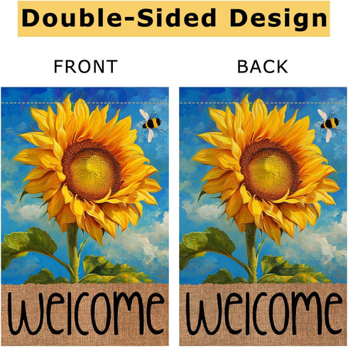 4TH Emotion Summer Sunflower Garden Flag 12x18 Double Sided for Outside, Spring Welcome Bumble Bee Small Burlap Yard Flag for Outdoor Holiday Deco...