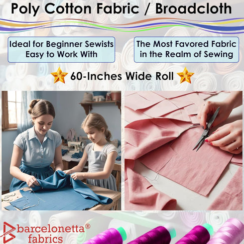 | Poly Cotton Fabric for Sewing | Broadcloth Fabric | by The Yard | 60" Wide Roll | Lightweight, Breathable | Lining, Home Textile, Skirts, Tote B...