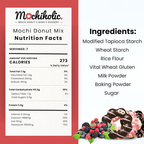 Donut Mix Original Recipe, Mochi Mix, Rice Flour with Low Calories and Sugar with Essential Nutrients, 12 oz Healthy Daily Snacks by Mochiholic (P...