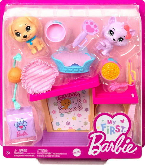 Barbie: My First Barbie Accessories, Story Starter Pet Care Pack with Dog House, Puppy & Cat, Toys for Little Kids, 13.5-inch Scale...