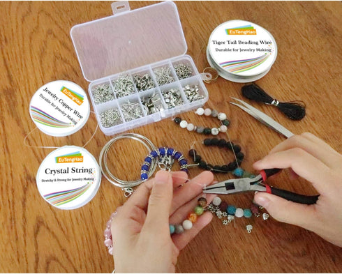 EuTengHao Jewelry Making Kit with Pliers, Wires, Jump Rings, Clasps, Cord and More for Jewelry DIY Crafts - Silver...