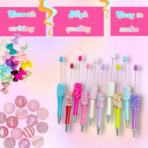 10Pcs Confetti glitter diamond Beadable Pens Bulk Colorful Beaded Pens Plastic Black Ink Bead Pens Ballpoint Pens Making Kit DIY craft art Pens Of...
