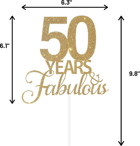50 Years Fabulous Cake Topper, 50th Birthday Cake Topper, 50th Anniversary Cake Topper with Gold Glitter...