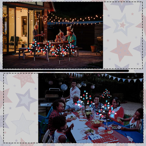 2 Pack 4th July Decorations Outdoor Solar Lights Patriotic Decorations Solar Red White Blue Star Lights Waterproof Outdoor Independence Day Lights...