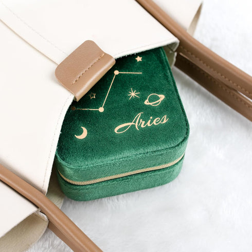 Plush Velvet Personalized Constellation Travel Jewelry Case for Women Girls, Travel Essentials Small Jewelry Holder Organizer, Ring Necklace Earri...