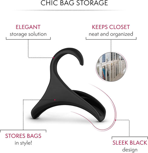 Bag-a-Vie Purse Hanger for Closet - Handbag Organizer Hooks for Hanging Bags & Purses, Protecting Bag Shape & Organizing Space (1 Hanger, Black Pl...