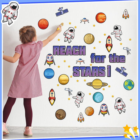68 Pcs Outer Space Classroom Bulletin Border Decoration Star Cutouts Planet Astronaut Spacecraft Instrument Cutout Reach for The Stars Cutouts for...